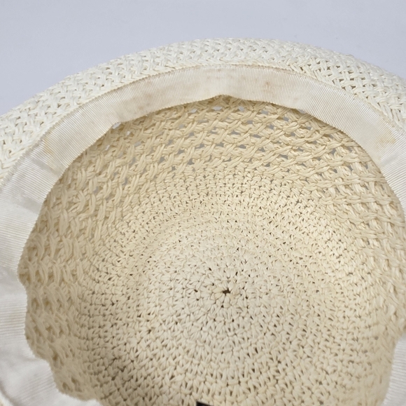 VINTAGE XHILARATION CREAM 100% PAPER OPEN WEAVE SUN HAT ROLLED BRIM WOMEN OS - Picture 12 of 12